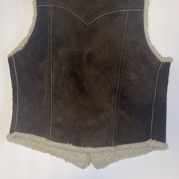 Handmade Boho Brown Suede Sherpa Vest - Women’s Size XS - Picture 8 of 11